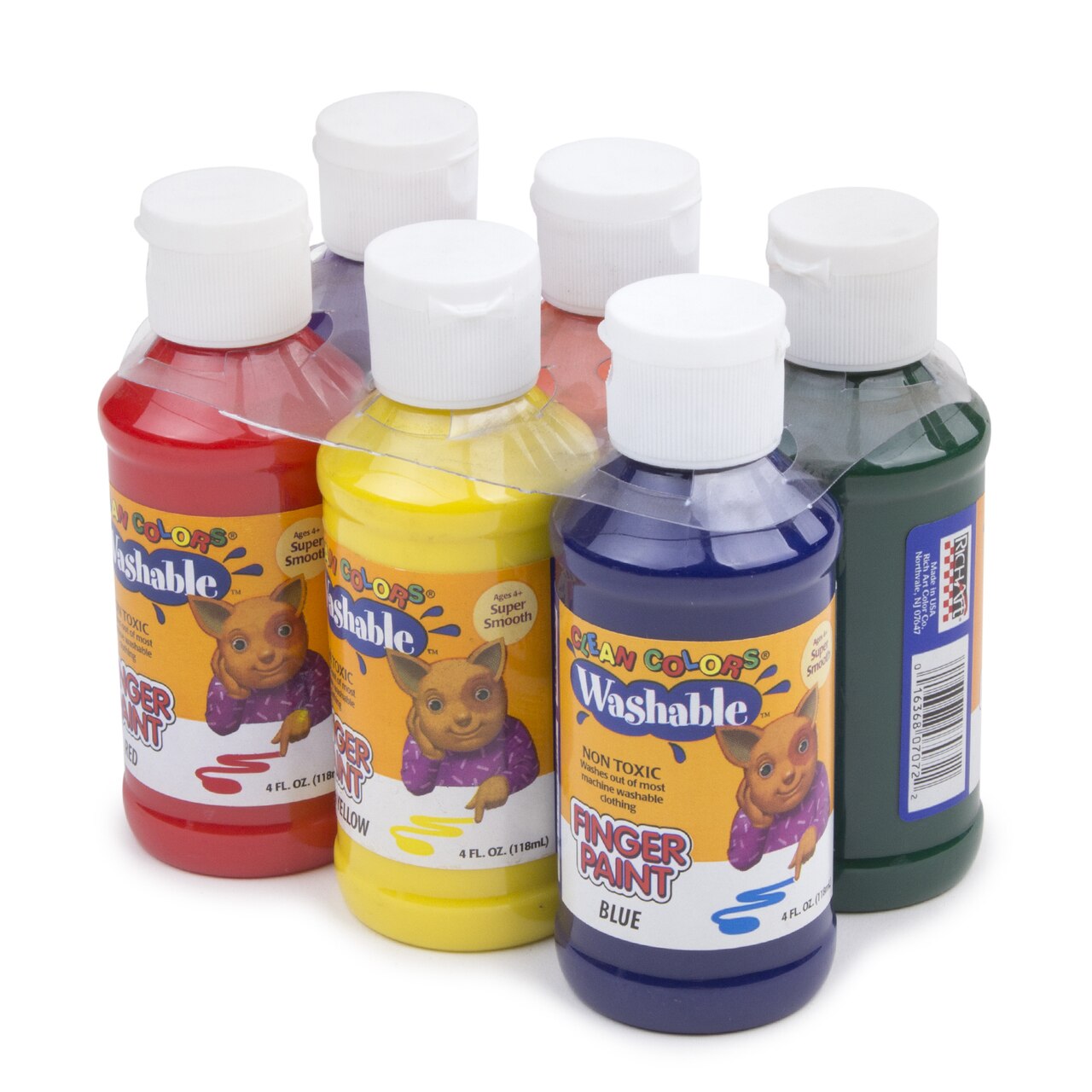 4oz Clean Colors® Washable Neon Finger Paint 6-Pack Set