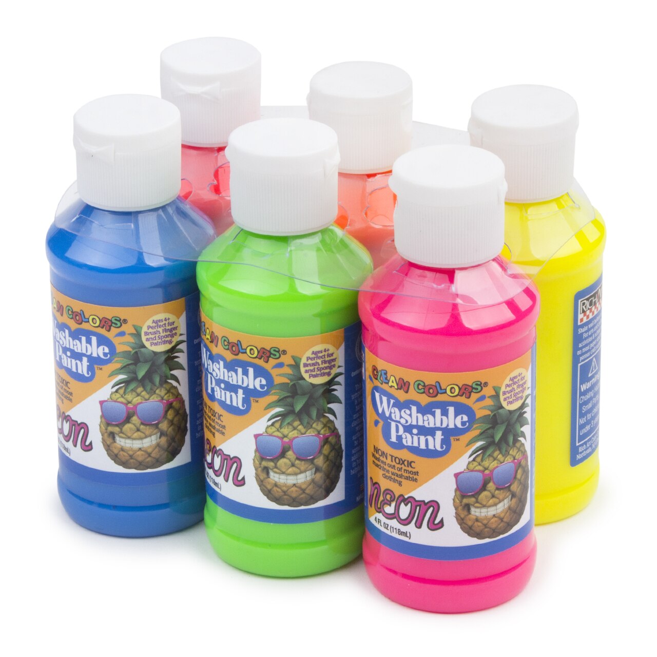 4oz Clean Colors® Washable Neon Colors 6Pack Set Rich Art Color