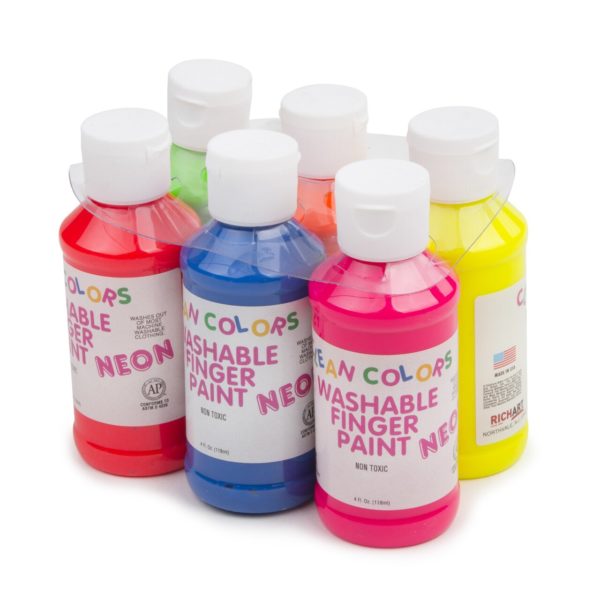 4oz 6 Pack Neon Finger Paints 4oz Clean Colors® Washable Neon Finger Paint 6-Pack Set